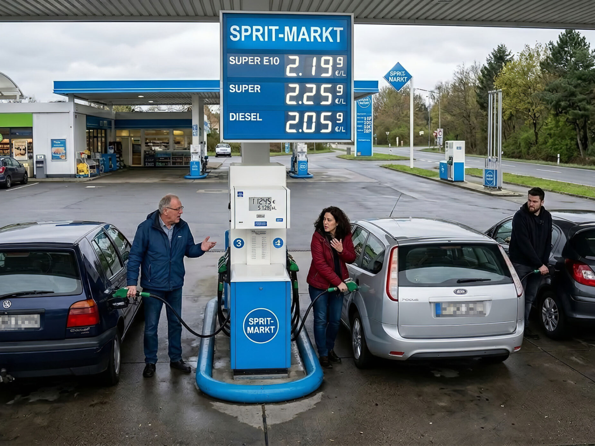 Ratlosigkeit an der Tankstelle – was tun gegen hohe Spritpreise. Foto: Google Gemini (KI)